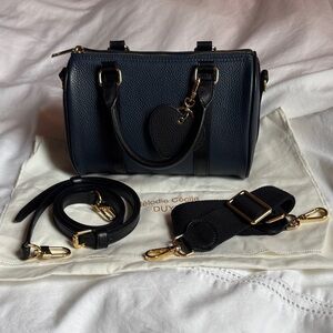 Chic Navy Blue Satchel with Gold Accents